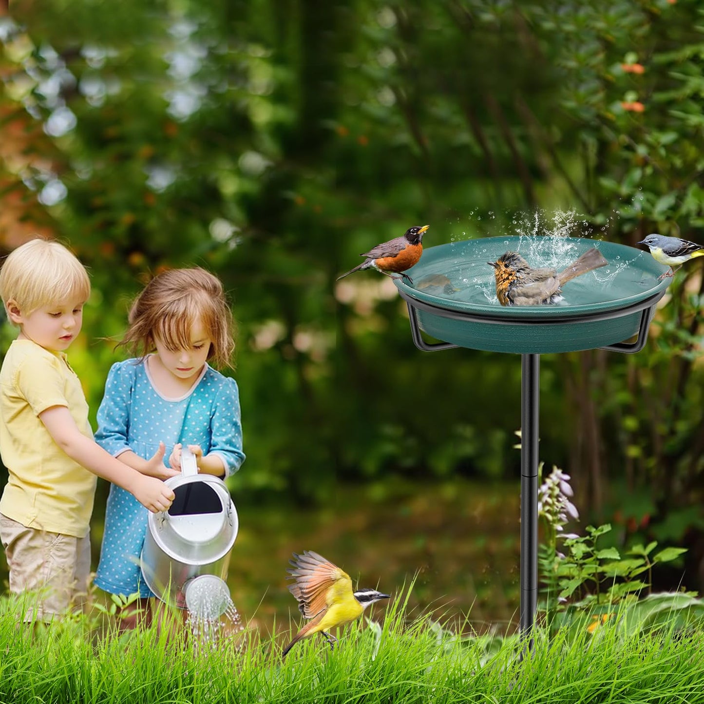 VeyFolzin.st Bird Baths for Outdoors, Detachable Birdbaths for The Garden Clearance, Freestanding Bird Baths for Outdoors Heavy Duty, Bird Bath Bowl Spa & Birdfeeder with Metal Stake Stand (Green)
