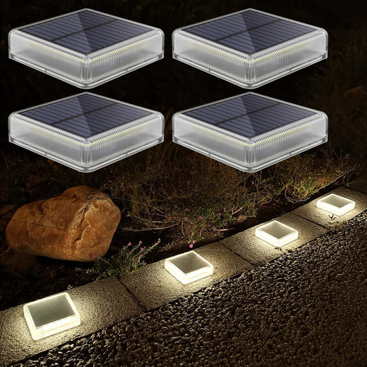Soslina 4 Pack Solar Decking Lights Solar Powered Step Lights Outdoor IP68 Waterproof, 30LM Natural White 4000K, Solar Ground Lights for Garden Yard Patio Pathway Driveway, Square