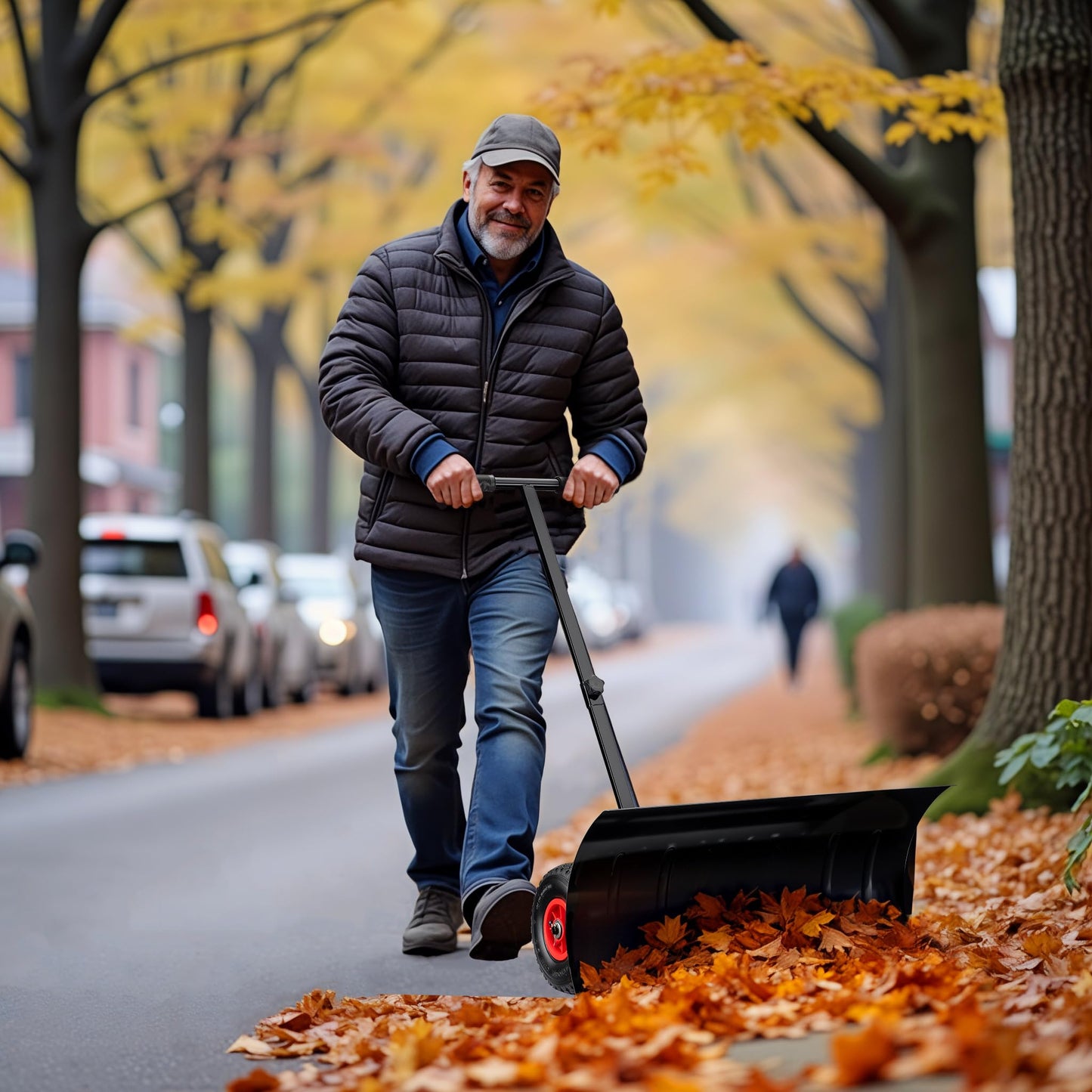 Wiltec Manual Snow Shovel with Wheels for Easy Snow Shovelling, Sturdy Snow Blade, Adjustable Handle, Rubber Tyres, Ideal Tool for Clearing Driveways and Large Areas with Minimal Effort, Snow Pusher