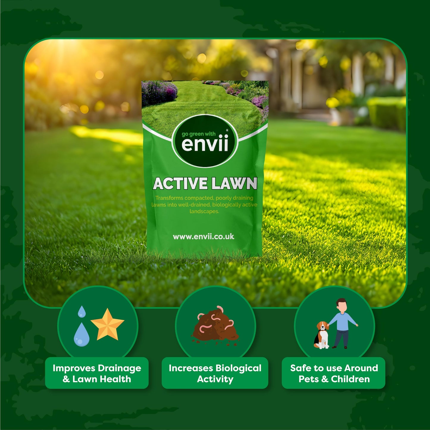Envii Active Lawn – Lawn Clay Soil Improver, Improves Aeration & Lawn Health (Covers up to 40m2)