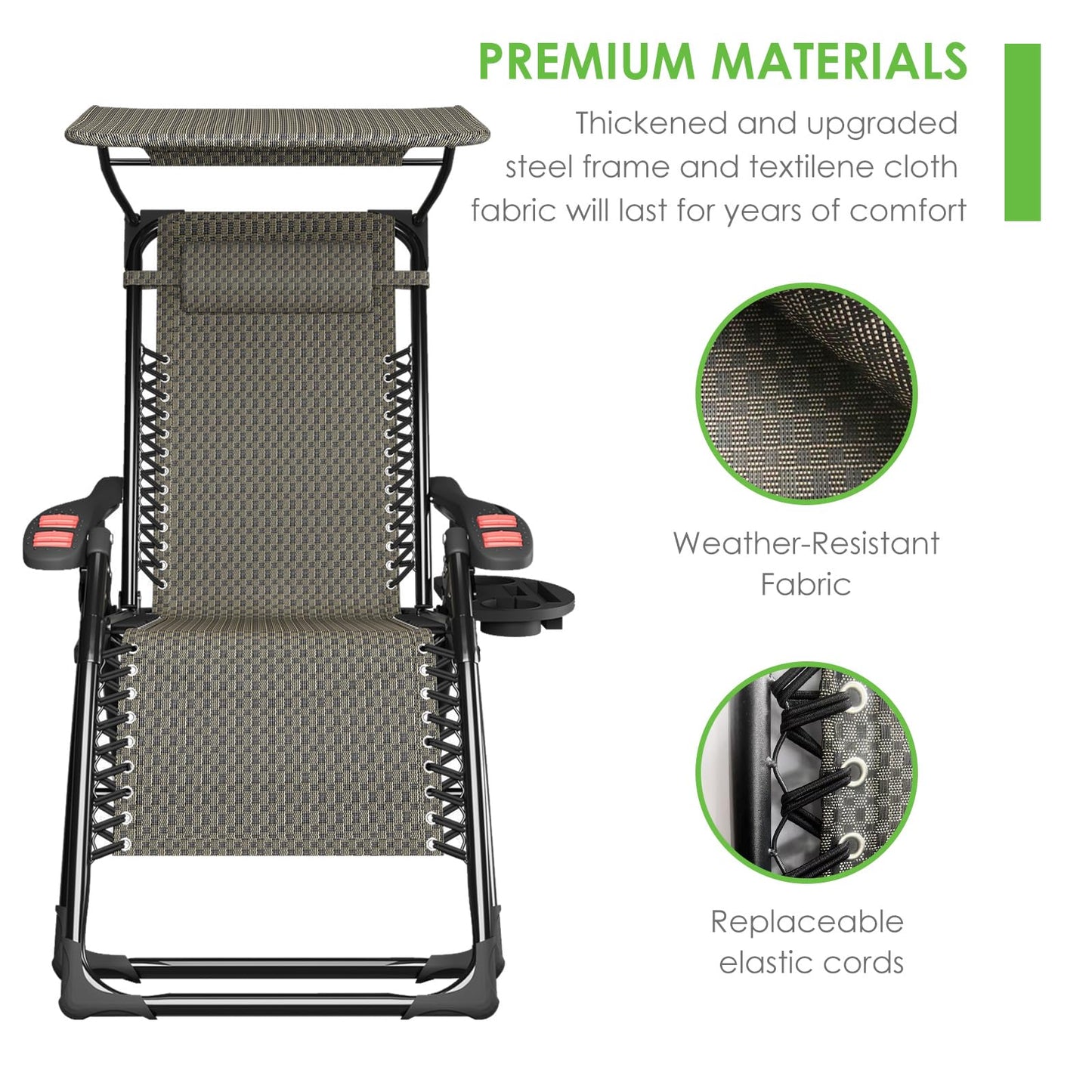 ATORPOK SHOP Zero Gravity Chair with Canopy Shade, Patio Folding Lounge Recliners, Anti Gravity Chair Lawn Patio with Cup Holder Accessory for Garden Beach Camping