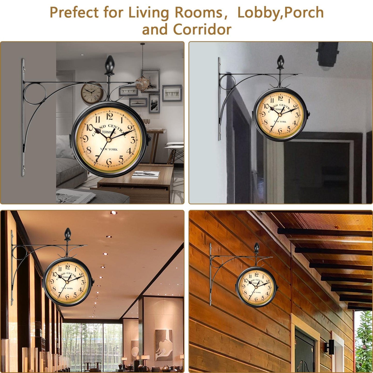 Youyijia Double Sided Wall Clock 4.8 Inches Outdoor Clock Vintage Wall Mounted Garden Clock Weatherproof Fashion Design with Outside Bracket