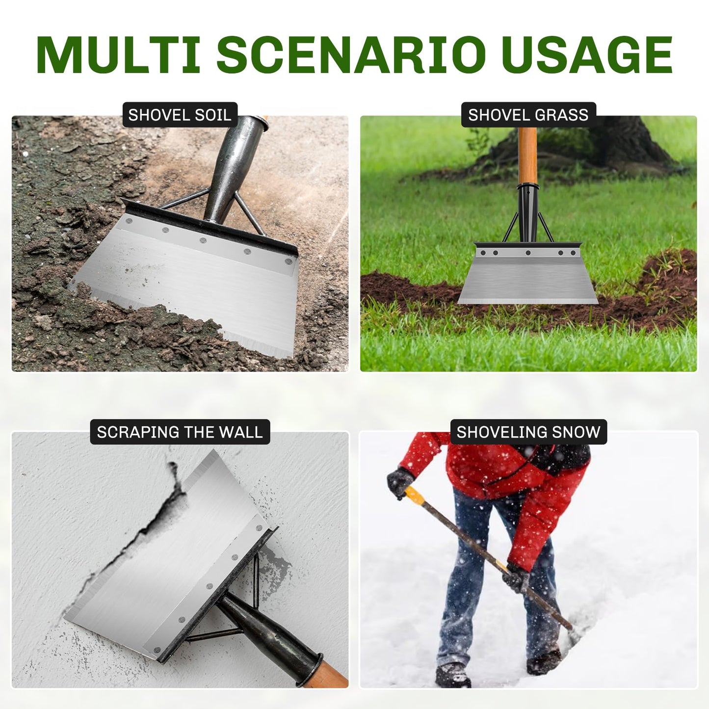 SULIVES 23CM Garden Shovel, Multifunctional Garden Cleaning Shovel, Stainless Steel Cleaning Shovel, Sharp Outdoor Garden Scraper for Weeds, Patio & Farm Weed Remover Tool