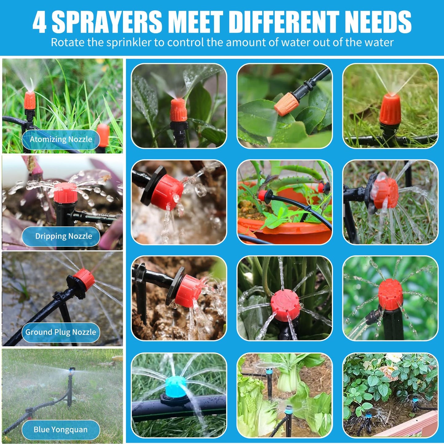 ZOUFRIDN 292 PCS Irrigation System Greenhouse Watering Systems,468FT/45M Drip Irrigation System, Automatic Irrigation System with Adjustable Nozzle Sprayer and Dripper Automatic for Lawn/Garden/Patio