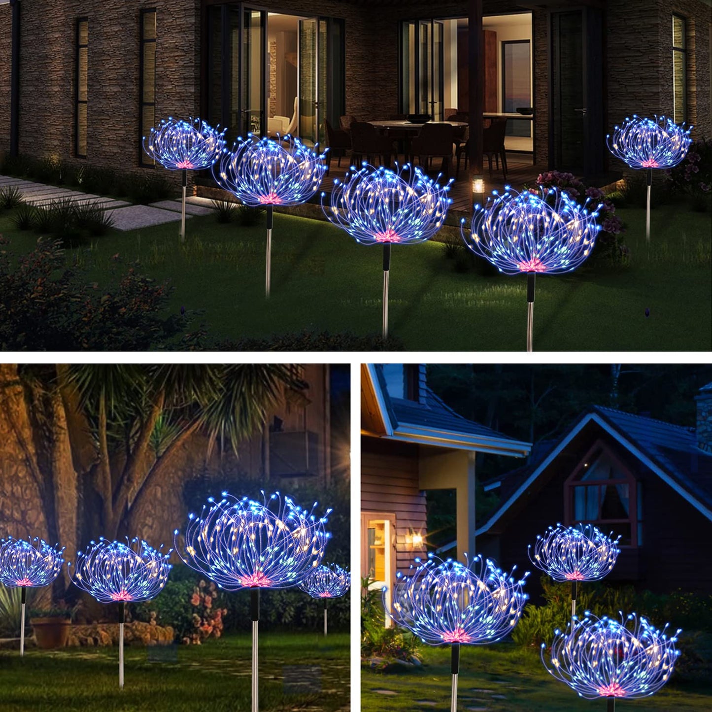 AcaJoe Solar Garden Lights Outdoor 4 Pack 480 LED Firework Path Lights Solar Powered Starburst Fairy Lights Waterproof 8 Lighting Modes with Remote Control for Patio Christmas Party Yard Decorative