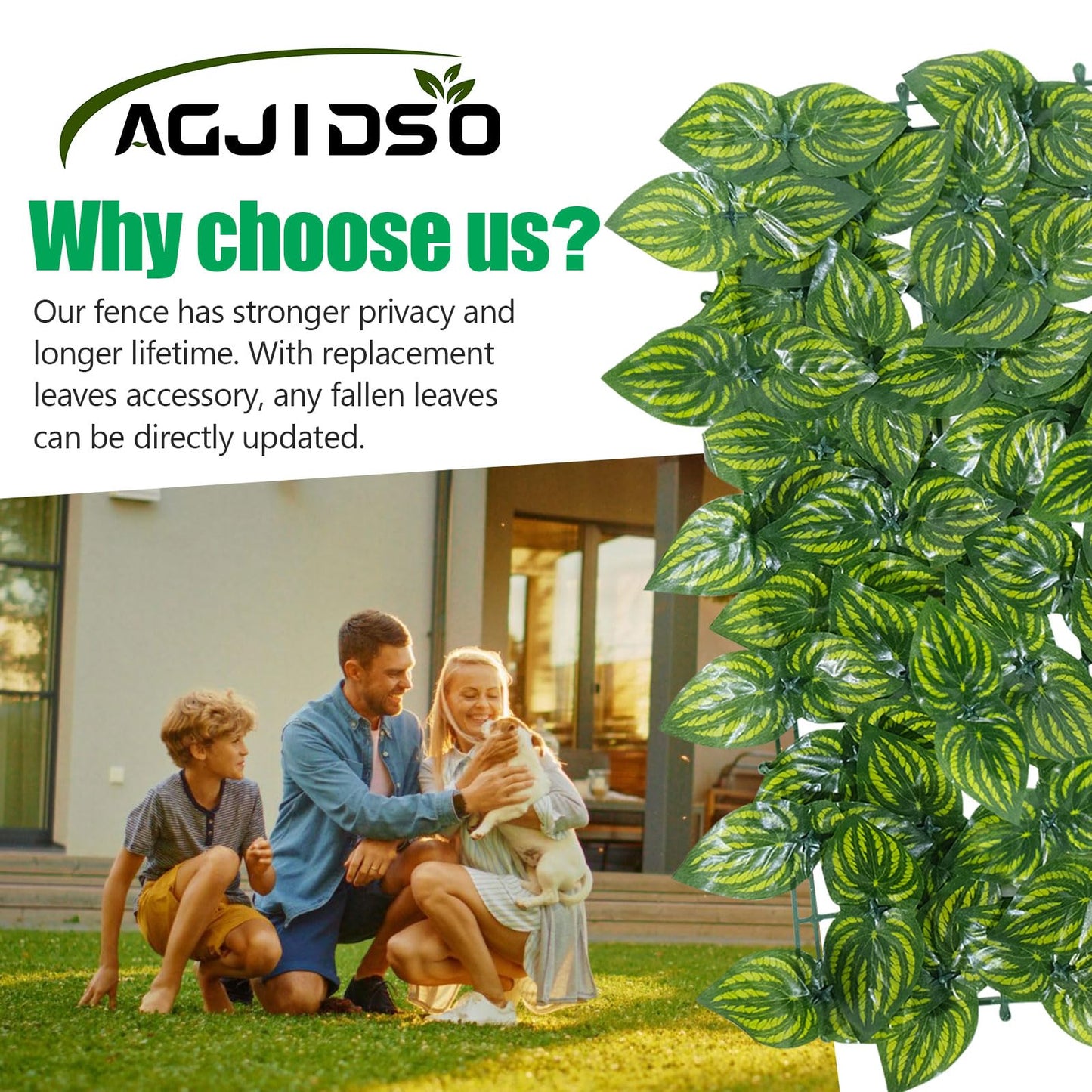 AGJIDSO Artificial Ivy Fence Screening, 3m x 1m (2 * 3x0.5m) Artificial Hedge Roll, Privacy Fence Screen Artificial Hedge Screening for Garden, Balcony, Outdoor, 100PCS Zip Ties