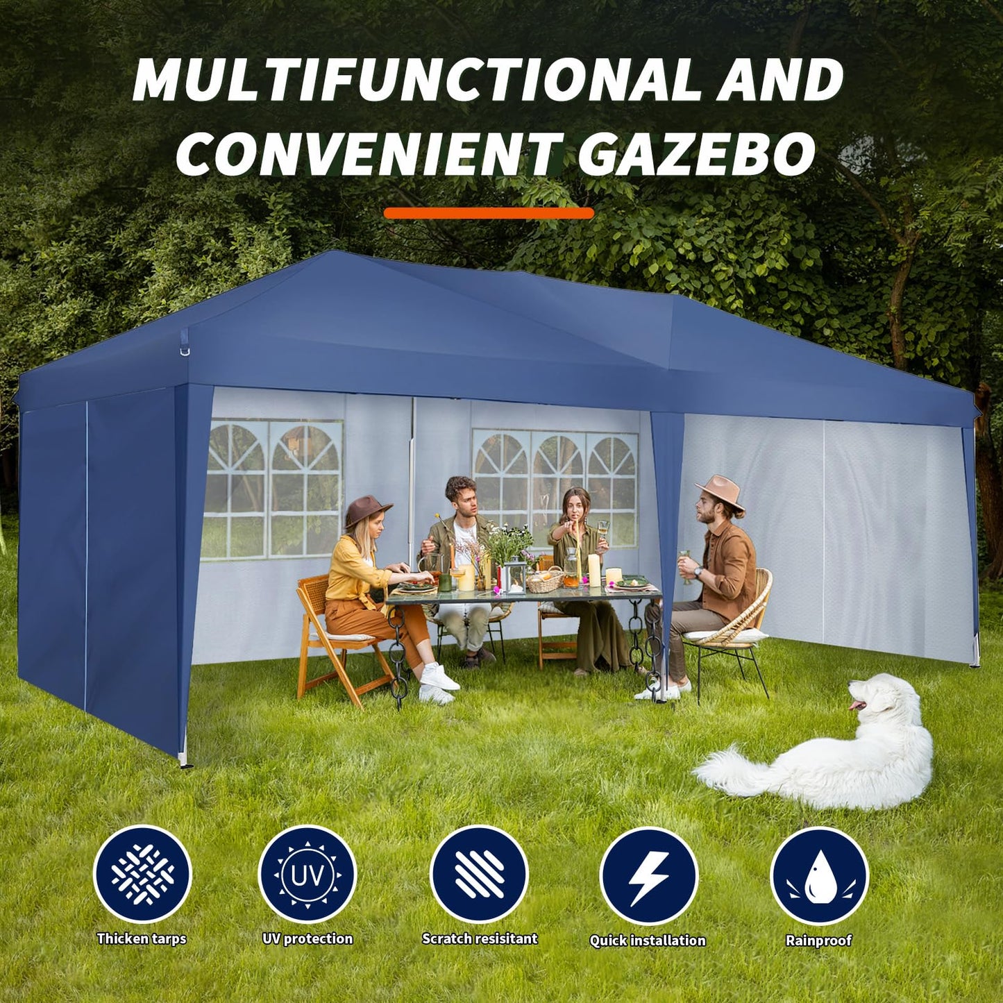 SANHENG Pop Up Gazebo, 3x6m Gazebo with sides, Waterproof, UV-Resistant, Easy-Assembly ideal for Weddings, Parties, Picnics and Commercial Use (Blue)
