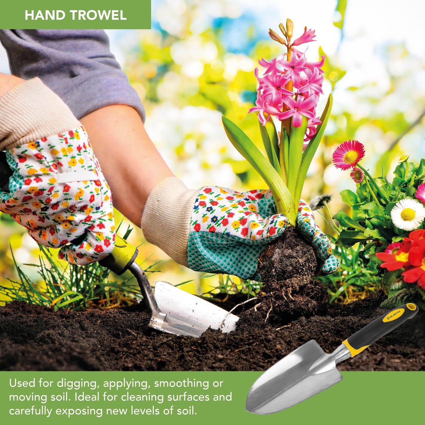 BLOSTM Gardening Tools Set 5 PCS - Heavy Duty Garden Tools for Gardening with Ergonomic Handles, Anti-Rust Trowel and Fork Set, Weeding Fork, Transplanter Trowel Set, Hand Rake
