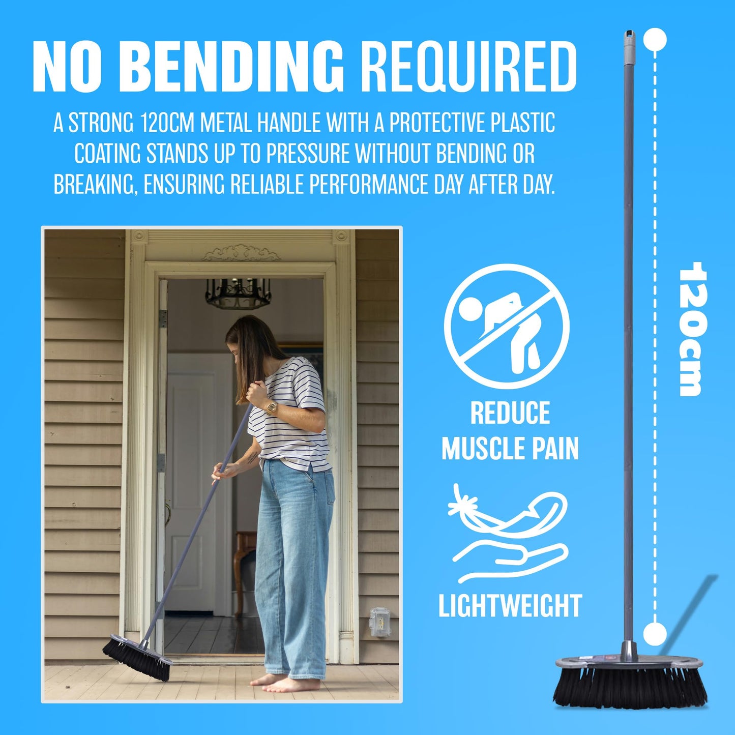 Soft Sweeping Brush Indoor Broom - Stylish Grey Kitchen Broom | Ideal for Household Cleaning | 28cm Soft Bristle Brush Head with 115cm Long Screw-Fit Metal Handle for Comfortable Use