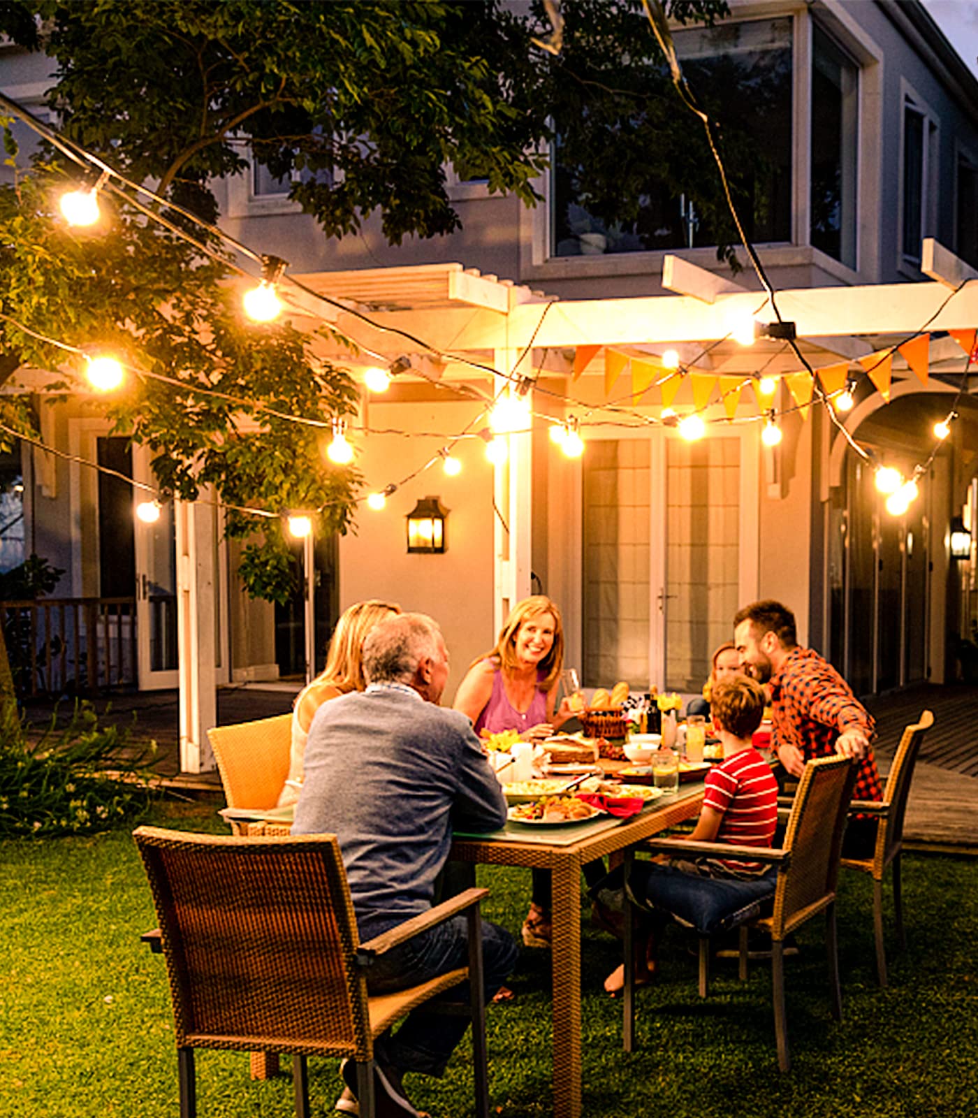 Outdoor String Lights 65.5ft LED Garden Festoon Light Mains Powered 20M Dimmable Timer Waterproof G40 Bulbs Hanging Patio Lighting with Remote Control for Outside Gazebo Pergola Balcony Cafe