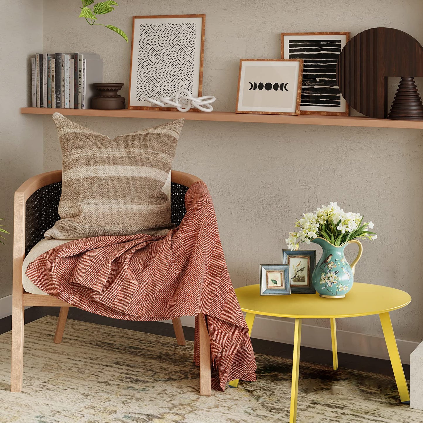 Grand patio Coffee Table Side Table Round End Table for Outdoor 70CM X 70 CM Lightweight Beside Table for Garden Terrace Living Room Office Outdoor Indoor Balcony -Yellow