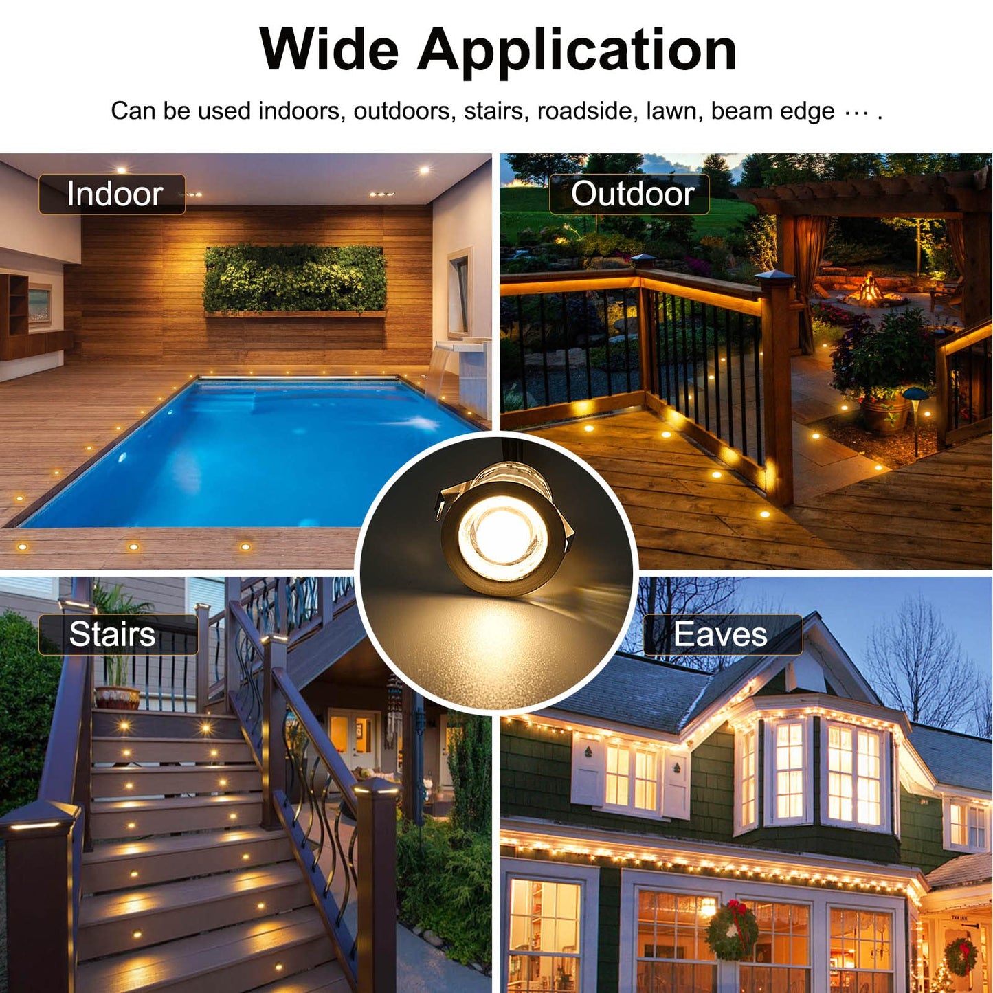 INDARUN Warm White Led Decking Lights Waterproof IP67 0.6W Ø30MM - Lighting for Terrace/Patio/Path/Wall/Garden/Decoration, 6 Packs