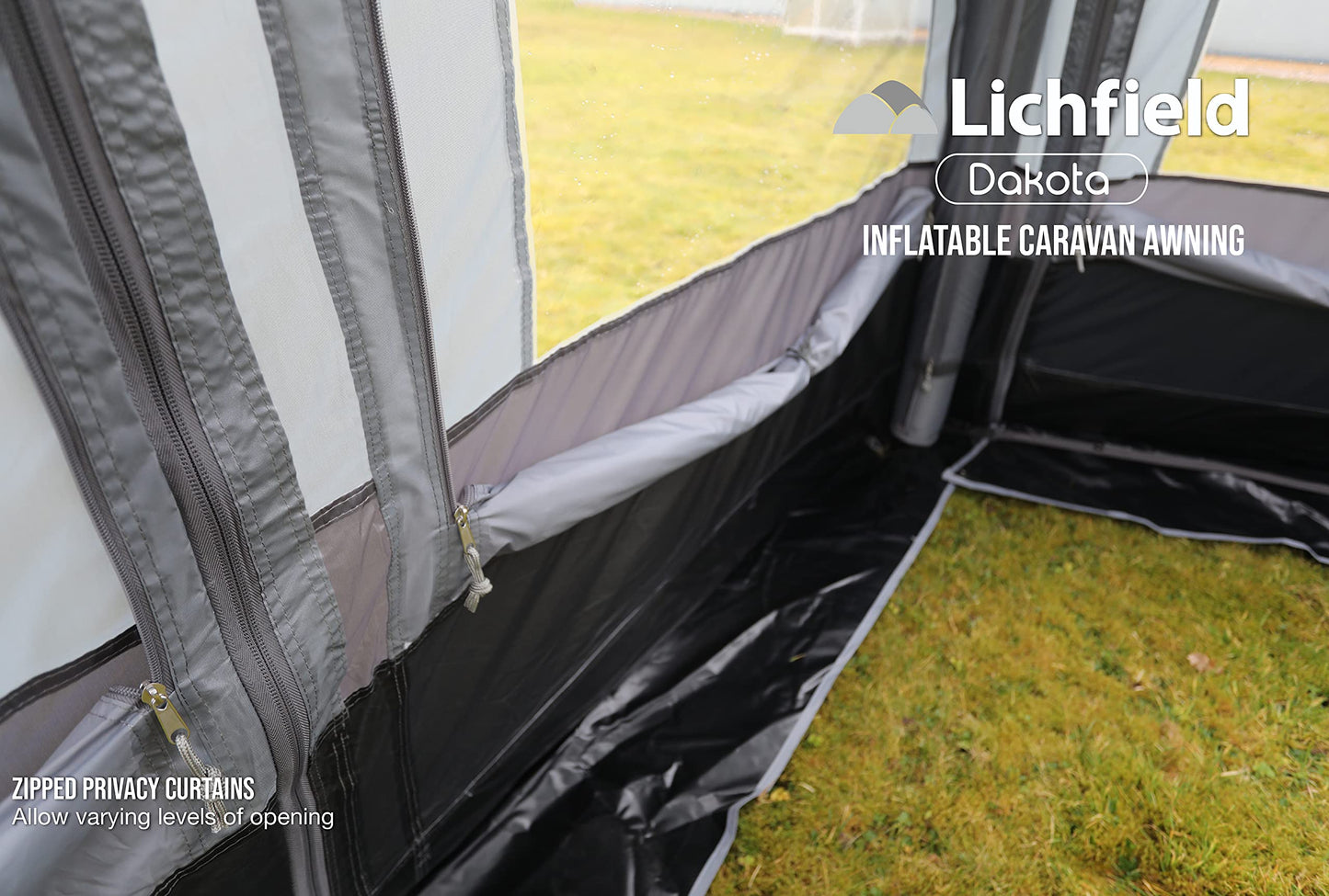 Lichfield Dakota Inflatable Caravan Air Awning, Excalibur, 4m [Amazon Exclusive], 150D Waterproof Polyester with PVC Draught Skirt, Rock Pegs and Storm Straps