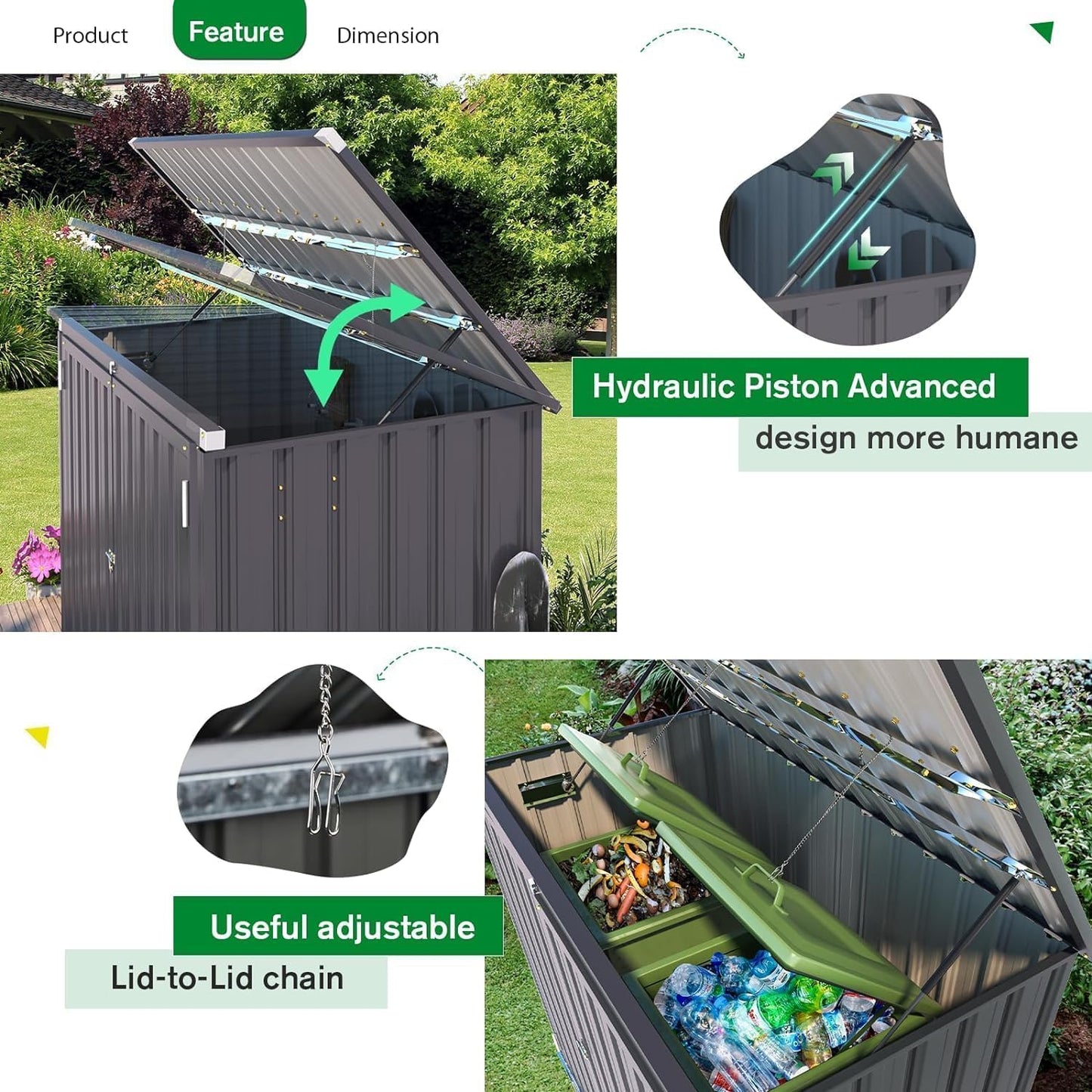 U-MAX 1.5x0.8m Garden Storage Box, Dark Grey