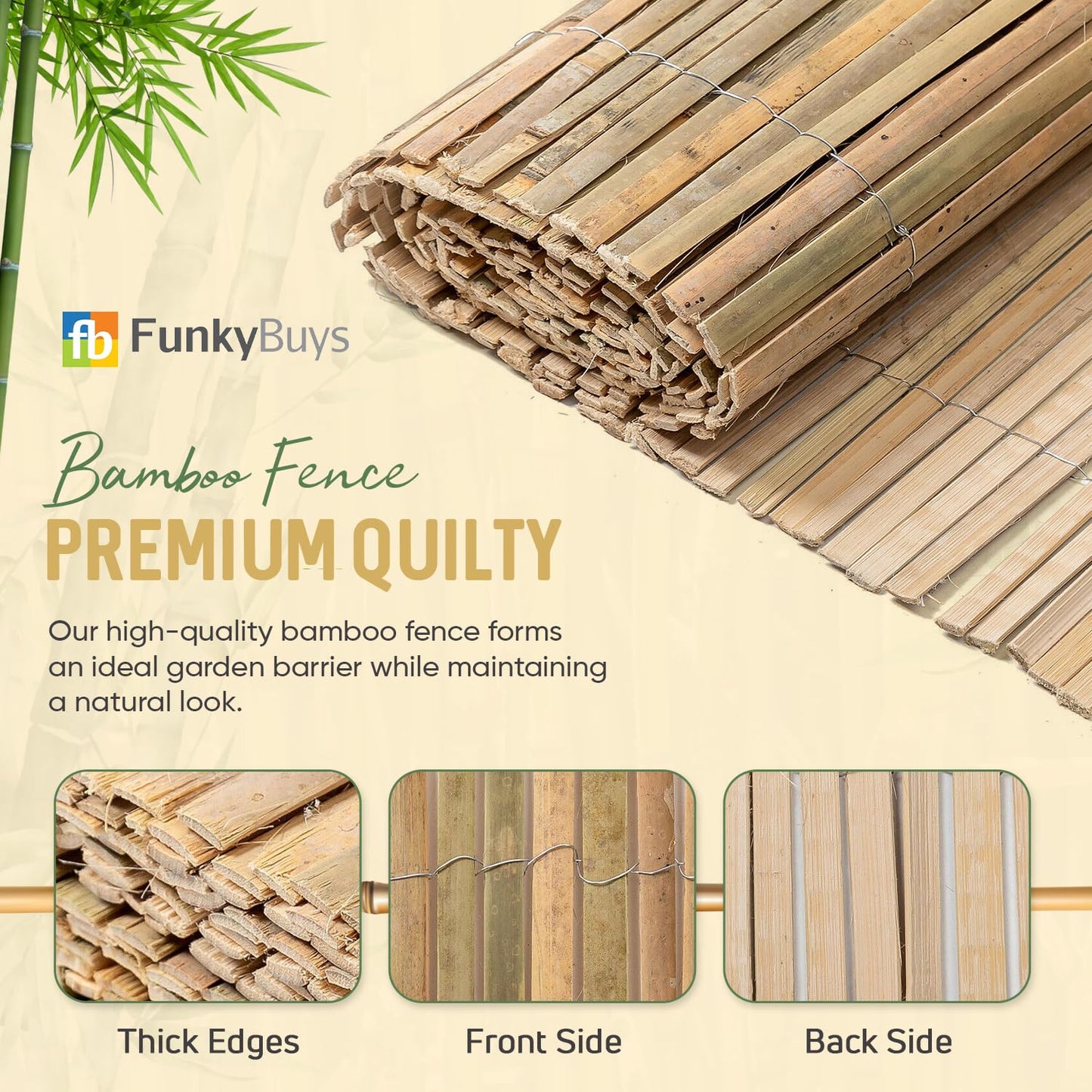 FunkyBuys Bamboo Fence Screening | Natural Slat Fence Panels Garden Screening for Outdoor Wind & Sun Protection for Privacy Shield (H: 1M x L: 4M)