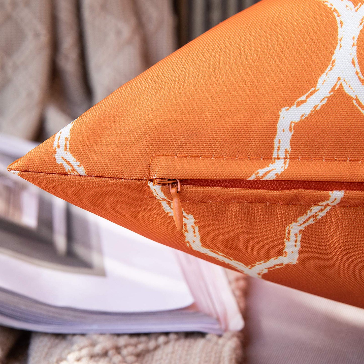 MIULEE Outdoor Cushion Cover Morocco Decorative Waterproof Throw Pillow Cover Square Modern Pillow Case for Garden Sofa Living Room Decoration 18 x 18 Inch 45 x 45 cm Orange Pack of 2
