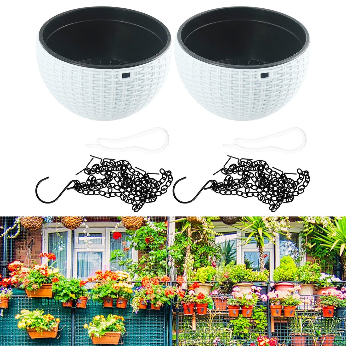 URPIZY Hanging Basket Planters, 2pcs Self Watering Pots Perfect for Home Decor