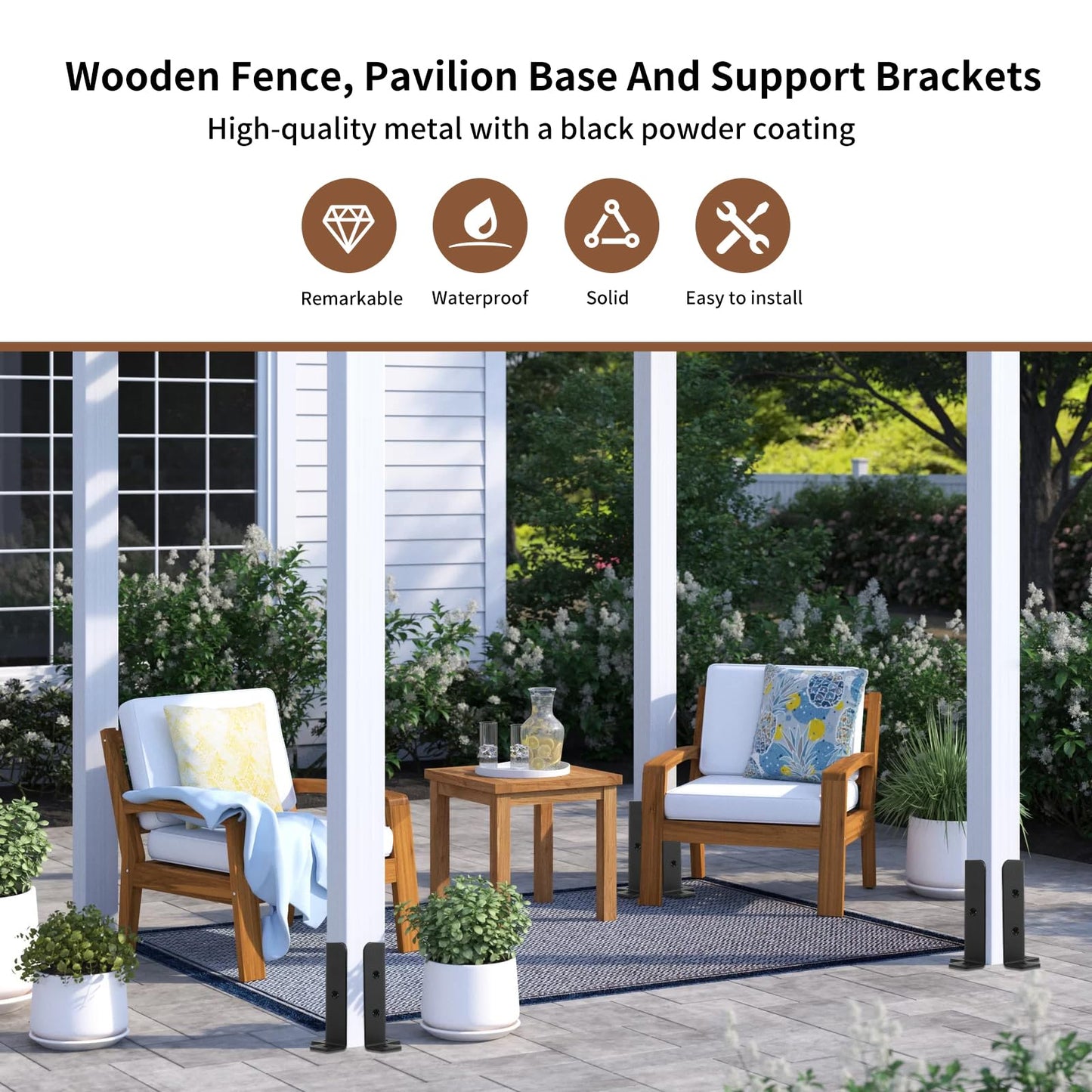 8 Pcs Fence Post Brackets, Metal Bolt Down Post Supports Adjustable Deck Post Anchor Brackets Fit 1.5x1.5,2x2,2x4,4x4 Post, Heavy Duty Fence Post Holder Support Base for Deck Railing Mailbox(2.8mm)
