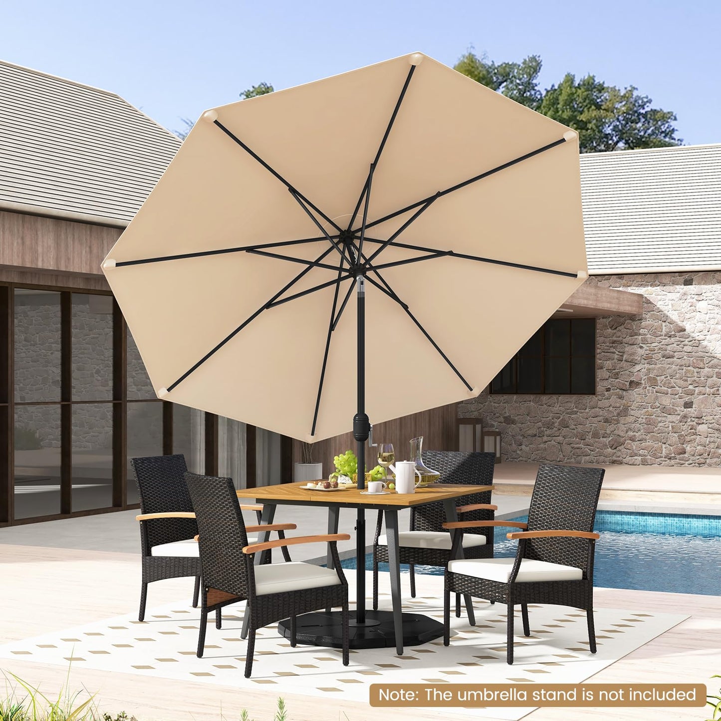 COSTWAY 2.7m Garden Parasol, Waterproof Patio Umbrella with Tilt, Crank Handle & Vented Top, 8 Ribs UV Protective Outdoor Table Sun Shade for Market Yard Pool (Beige)