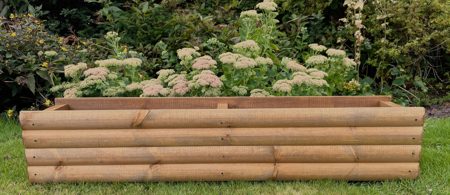 RUDDINGS WOOD 120cm Large Log Style Wooden Trough Planter Heavy Duty Garden Flower Pot box