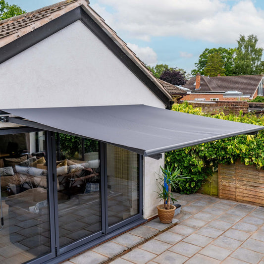 Jack Stonehouse 3 x 2.5m Retractable Electric Awning With LED Lights Remote Control for Window & Door UV Resistant Shower Proof Patio Garden Sunshade Canopy Shelter Beige, Awnings For Patios Dark Grey