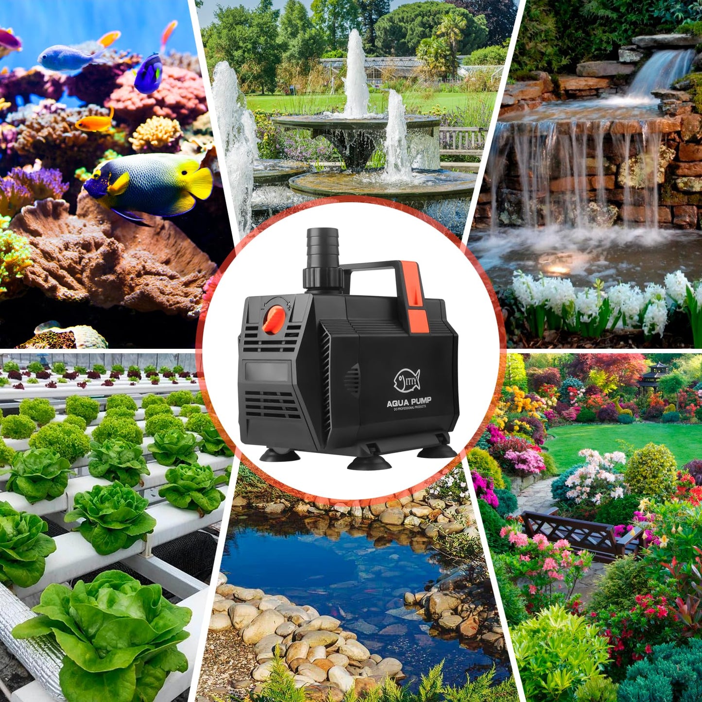 ITIY Submersible Water Pump Pond Pump, 30W 2000L/H Water Fountain Pump Aquarium Water Pump with Flow Control for Fish Tank, Waterfall, Filtration, Outdoor, Hydroponics