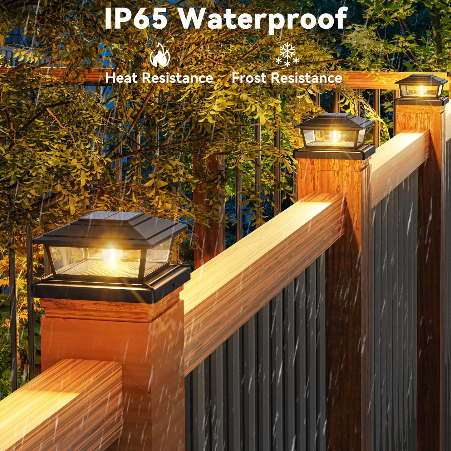 btfarm 2 Pack Solar Post Lights Outdoor Garden, 2 Modes Solar Fence Post Cap Lamp Waterproof, Square Post Lights Solar Powered Fits 4x4 5x5 6x6 Wooden Vinyl Patio Deck Stair Yard Decor, Warm White