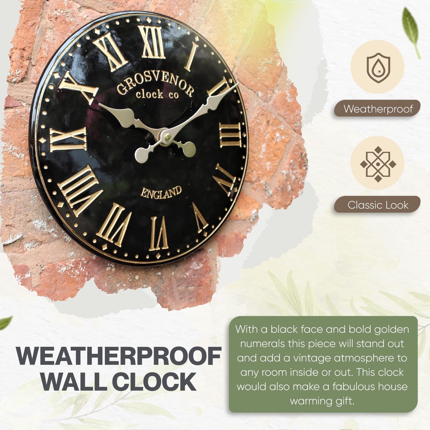 HH Home Hut Outdoor Indoor Clock black Wall Garden Clock DS1063