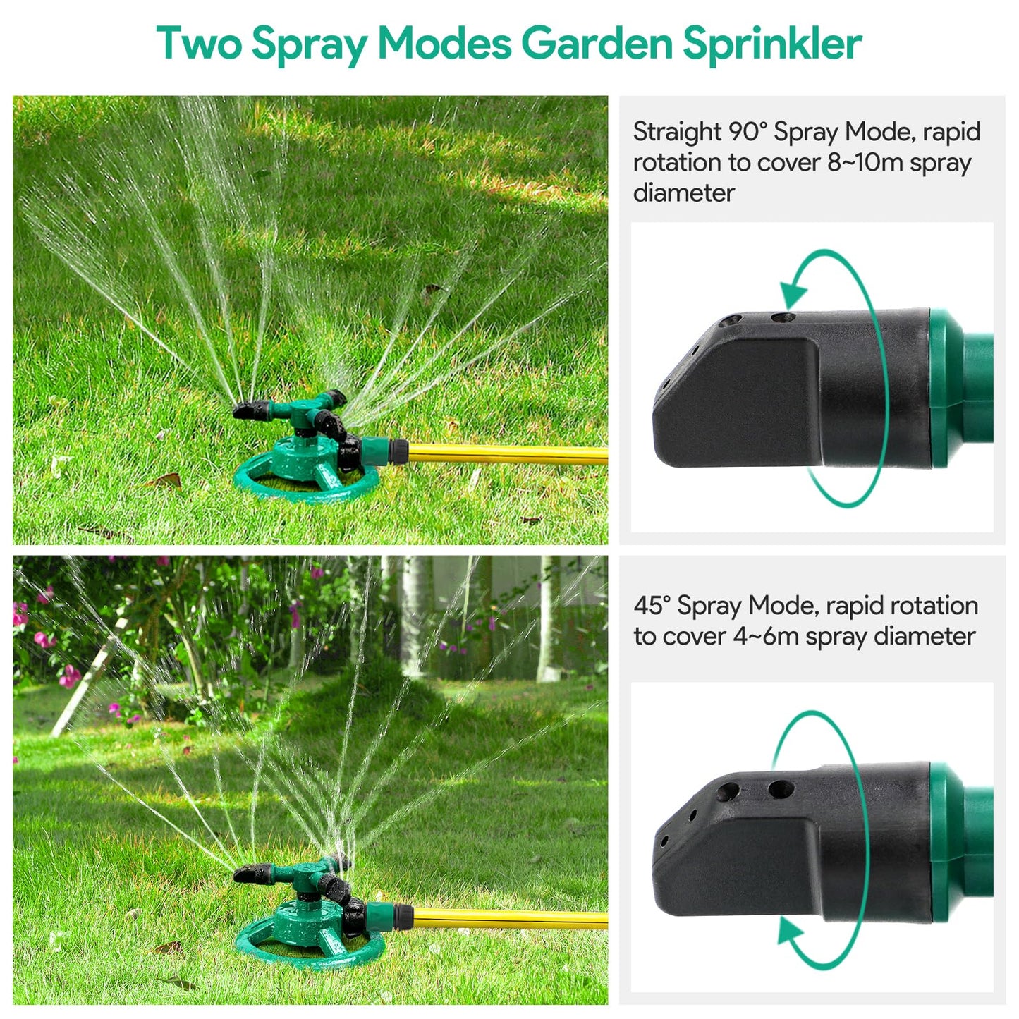 ENJSD Garden Sprinkler, Automatic Lawn Sprinkler, 360 Degree Rotating Durable 3 Arms Adjustable Water Sprinkler Gardening Irrigation System Covering Large Area for Watering Lawn Plants Flowers Veggies