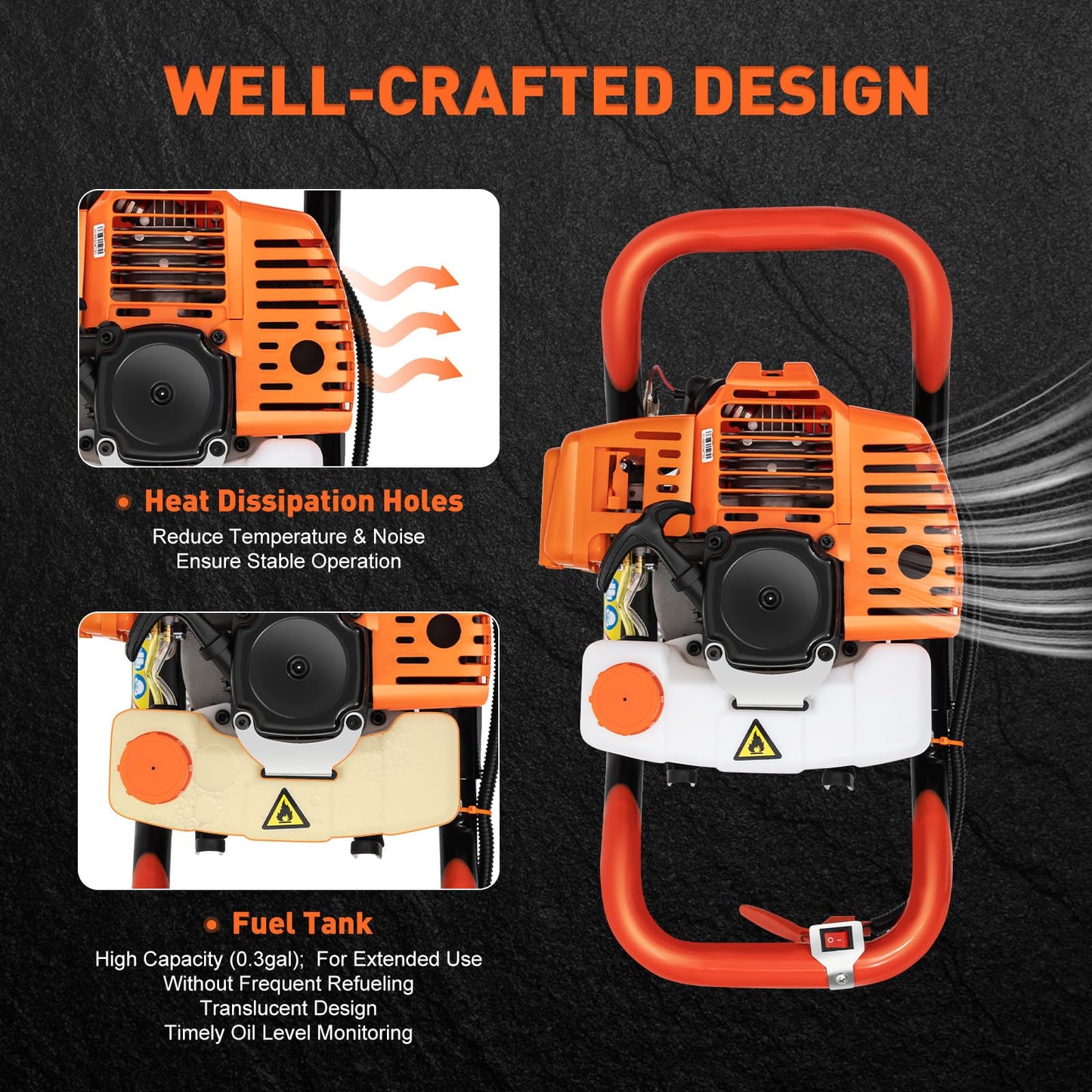 Levkitch 52cc ‎Petrol Auger Heavy Duty Fence Post Hole Diggers Kit with 3 Drill Bits Diameter 4"6" 8" Earth Augers Post Hole Borer Drilling Machine