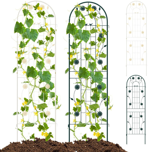 TANGZON 2/4 Pack Metal Garden Trellis, 180x50 cm/220x50 cm Wire Lattice Panel for Support, 2-in-1 Retro Style Cucumber Trellis, Decorative Plant Support Stand for Rose Ivy (Only White,180x50cm, 2)