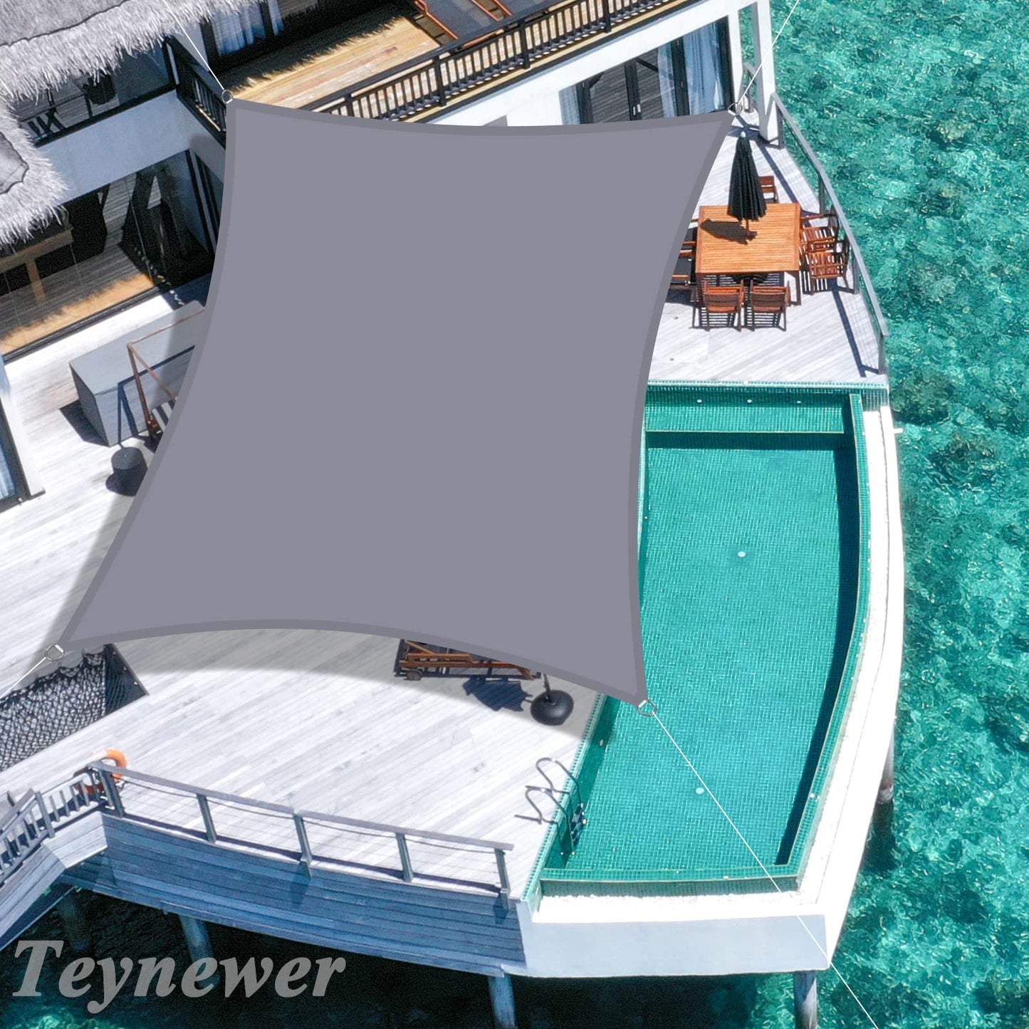 Teynewer Sun Shade Sail Square 3x3m Waterproof Shade Sail for Outdoor Garden Patio Party 98% UV Block Sunscreen Awning Canopy Sunsail with Free Rope, Light Grey