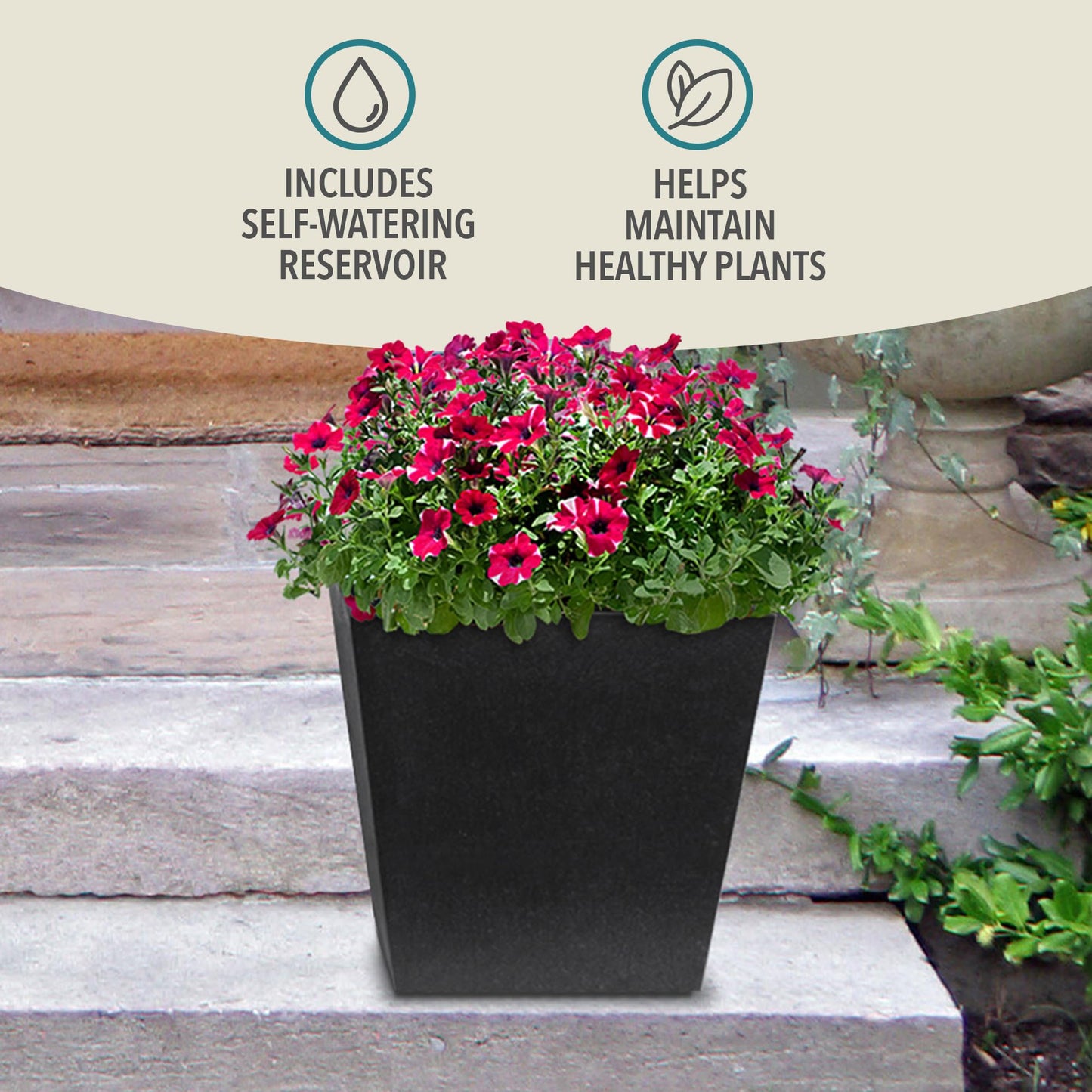 Rugs and More Recycled Rubber Tyre Planters With Self-Watering Reservoir - Weather-Resistant, Unbreakable & Eco-Friendly Plant Pots For Indoor & Outdoor Use (50cm - Oak)