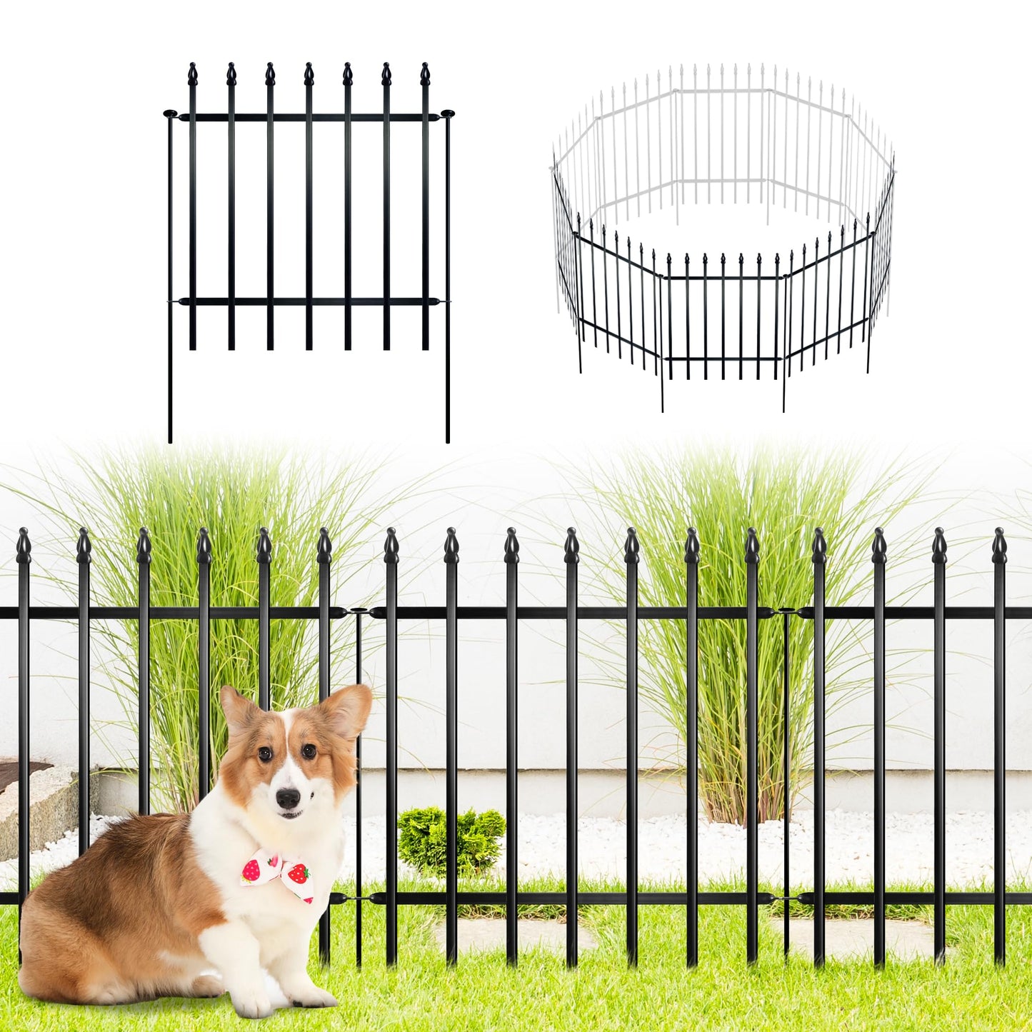 ARIFARO Decorative Metal Garden Fence 61cm high x 61cm Wide 5 Pack, Animal Barrier for Dog Pet, Border Garden Fencing for Outdoor Patio Lawn Yard Flower Bed