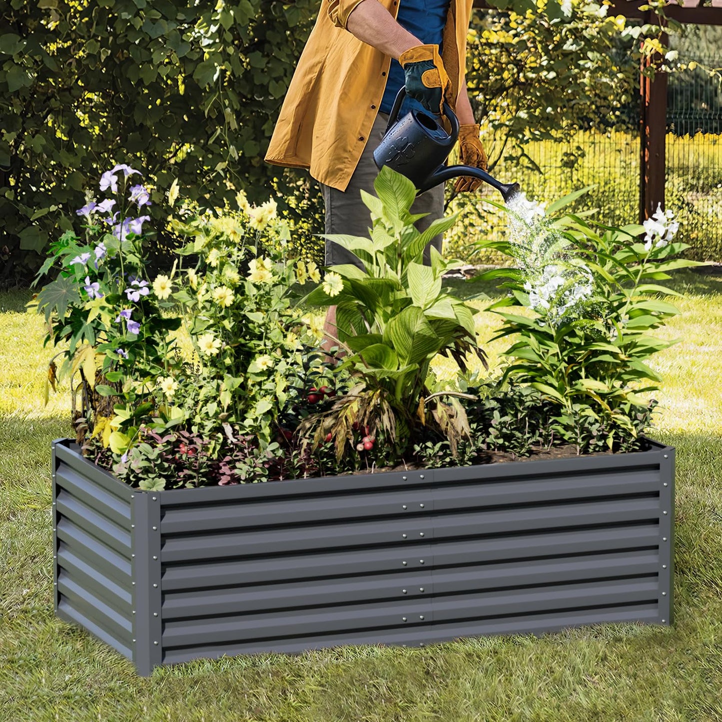 DKIEI 180x90x57cm Metal Raised Beds for Garden Vegetables, 923L Raised Planters Outdoor Large, Galvanised Raised Garden Planter Box Kit Bottomless Raised Bed for Flowers Herbs Fruit Growing, Grey