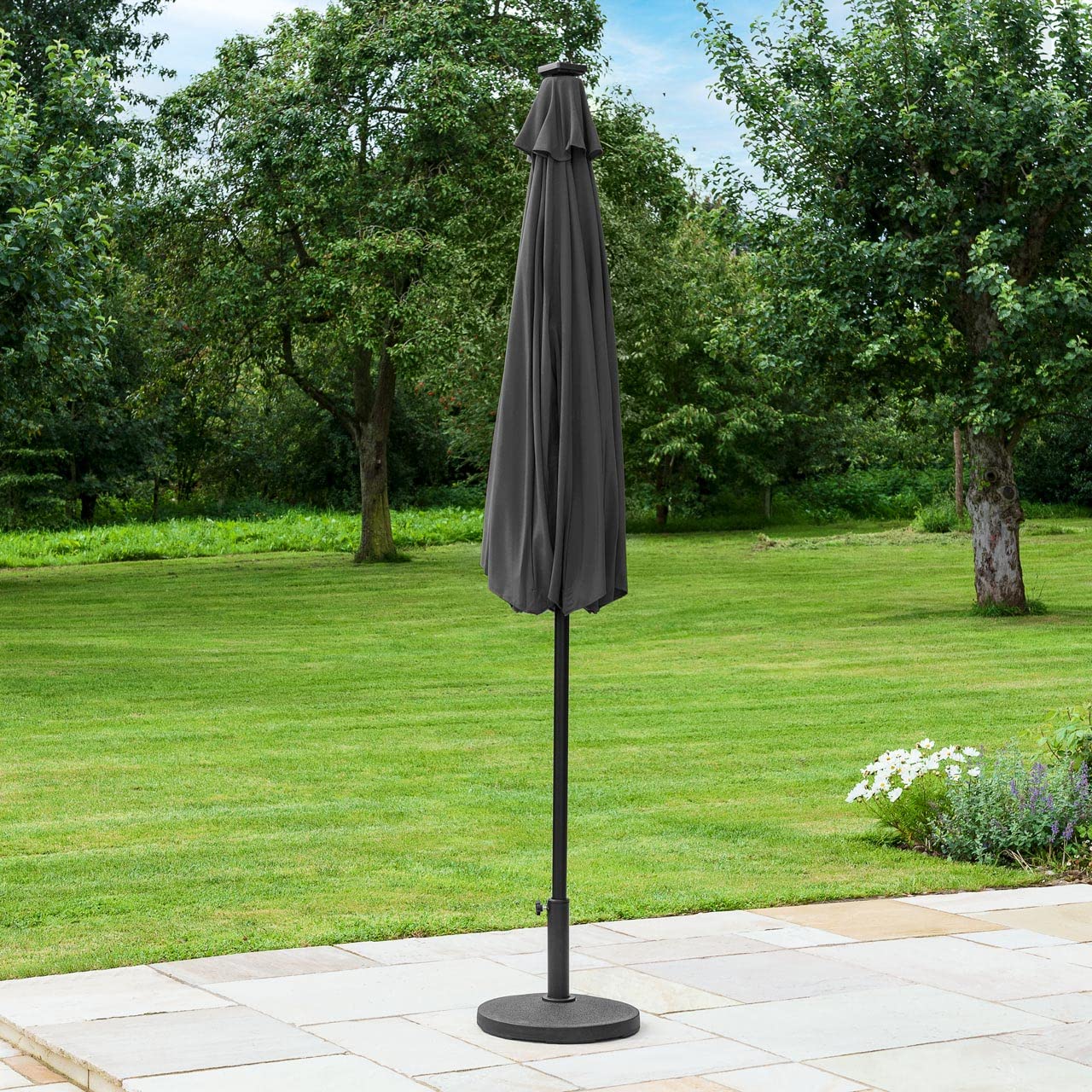 Harrier Crank & Tilt Parasol with LED Lights [2.7m] – Outdoor Garden Patio Umbrella with Optional Waterproof Cover – 5 Colour Options (Grey, Parasol Only)