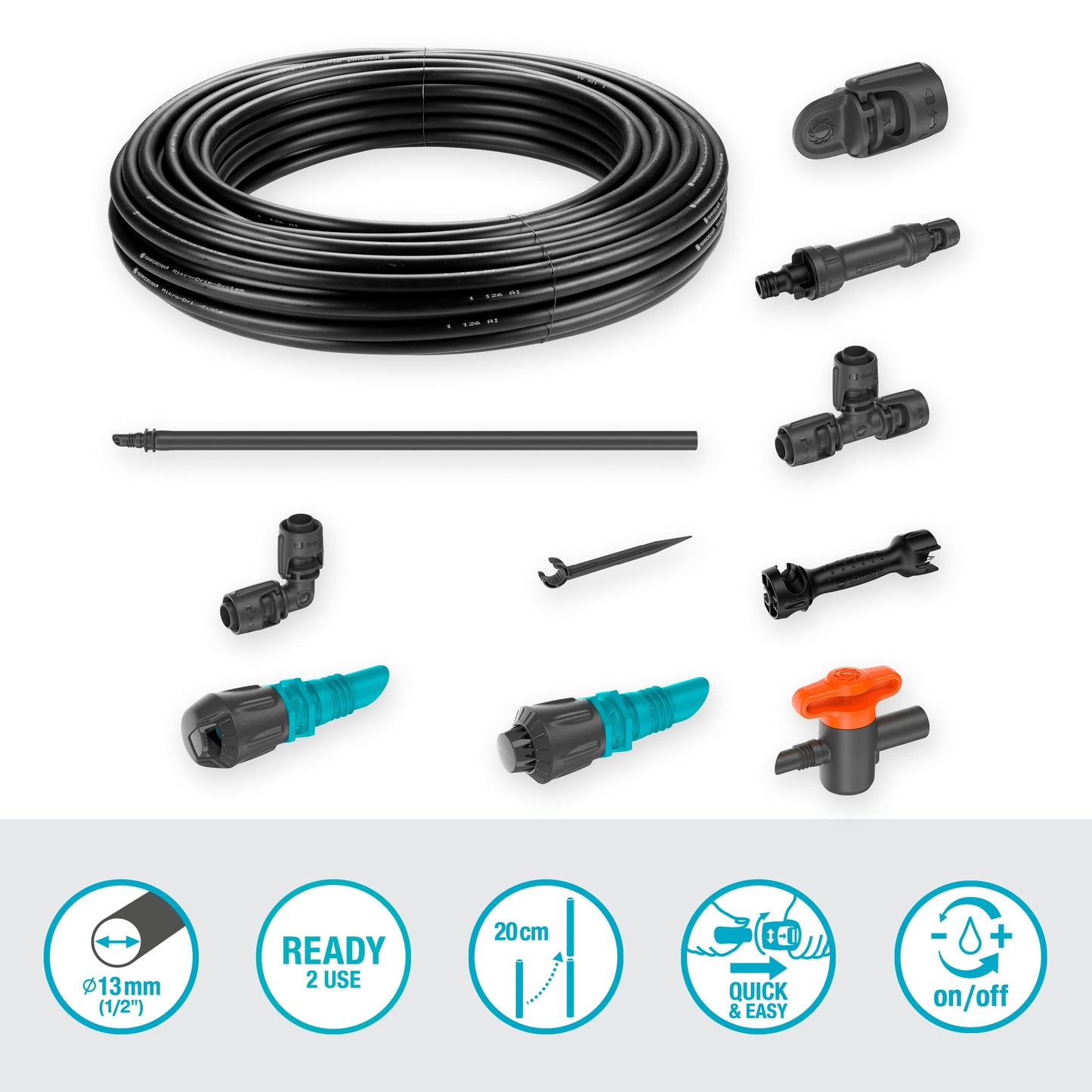Gardena Micro-Drip-System Drip Irrigation Set Vegetable/Flower Bed (60 m²): Starter set, ready to use, water-saving irrigation system, simple & flexible connection technology (13450-20)