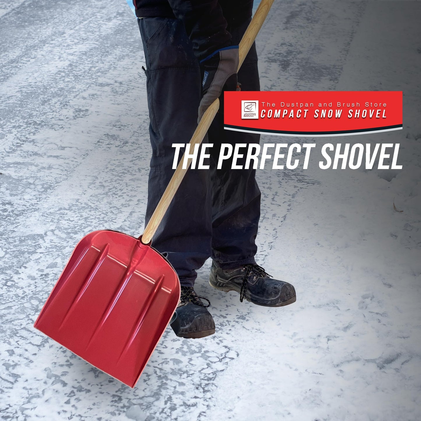 Heavy Duty Snow Pusher – 30cm Wide Plastic Head, 120cm Long Wooden Handled Multipurpose Shovel for Snow and Garden Debris