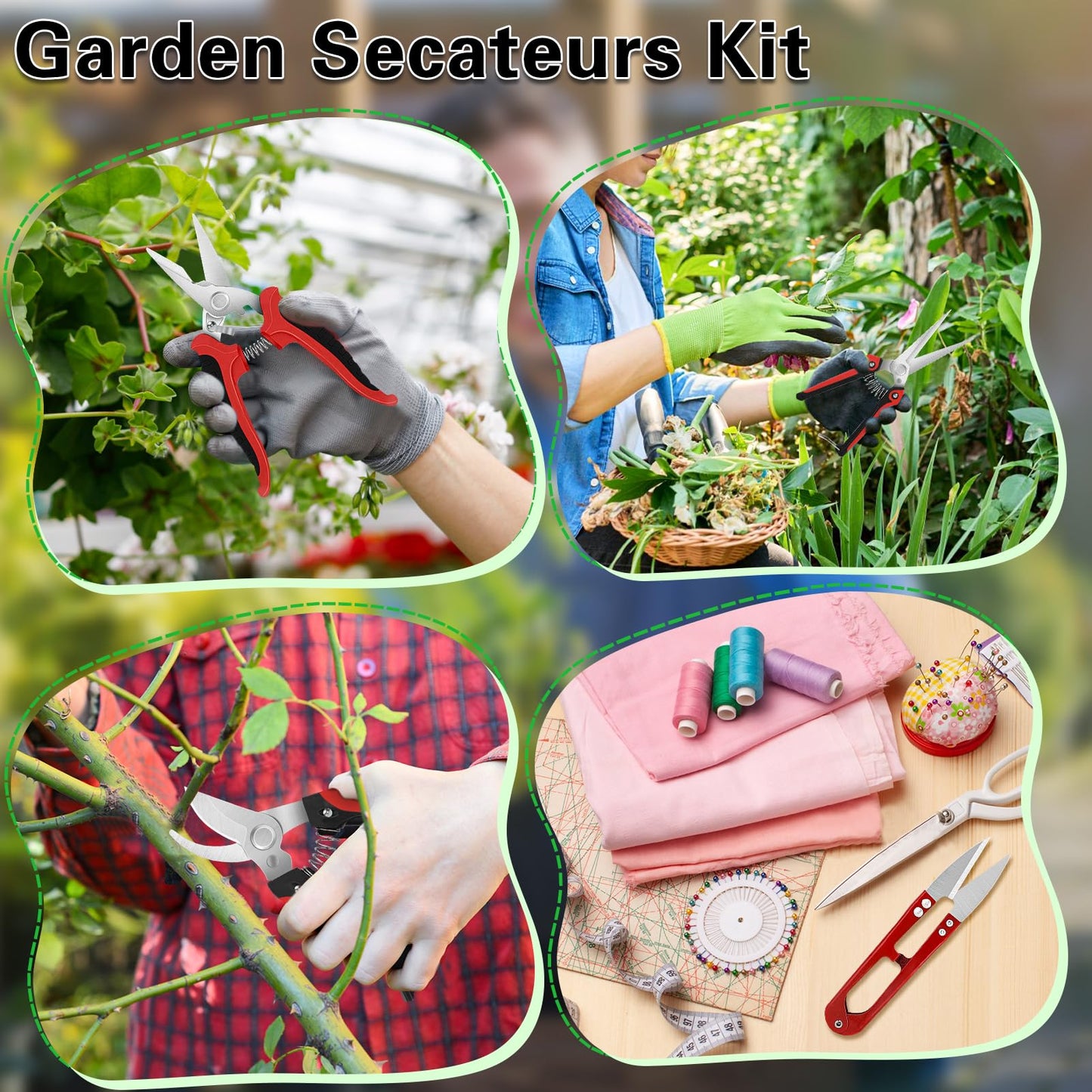 Chilymes Garden Secateurs, 5PCS Pruning Shears Set, Stainless Steel Sharp Blade, Professional Gardening Pruning Hand Tools Scissors Kit with Storage Bag