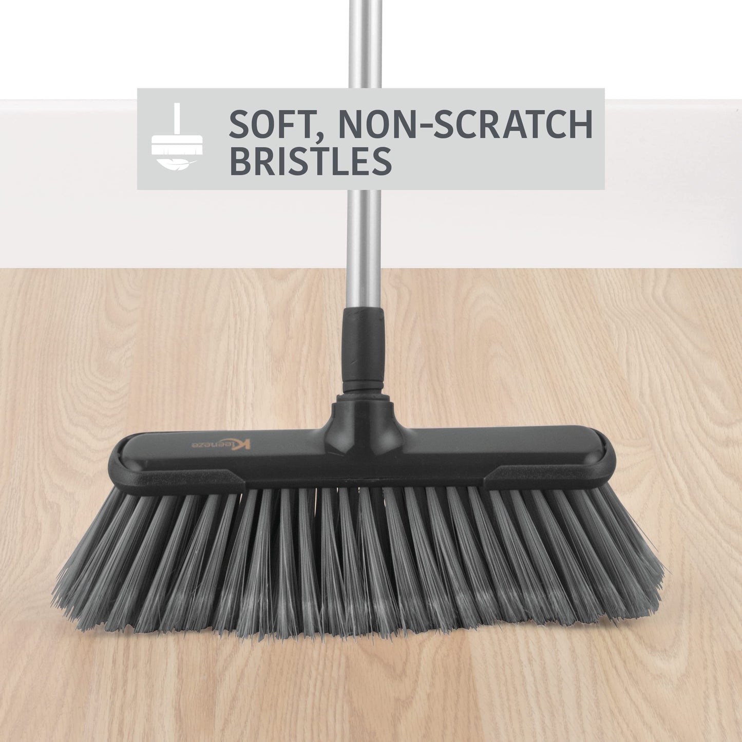 Kleeneze KL028107EU7 Soft Indoor Broom - Non Scratch Bristles, Indoor Floor Sweeping Brush, Suitable for Hard Floors, 120cm Extendable Stainless Steel Handle, Hanging Hook, Grey, 100 Years Edition
