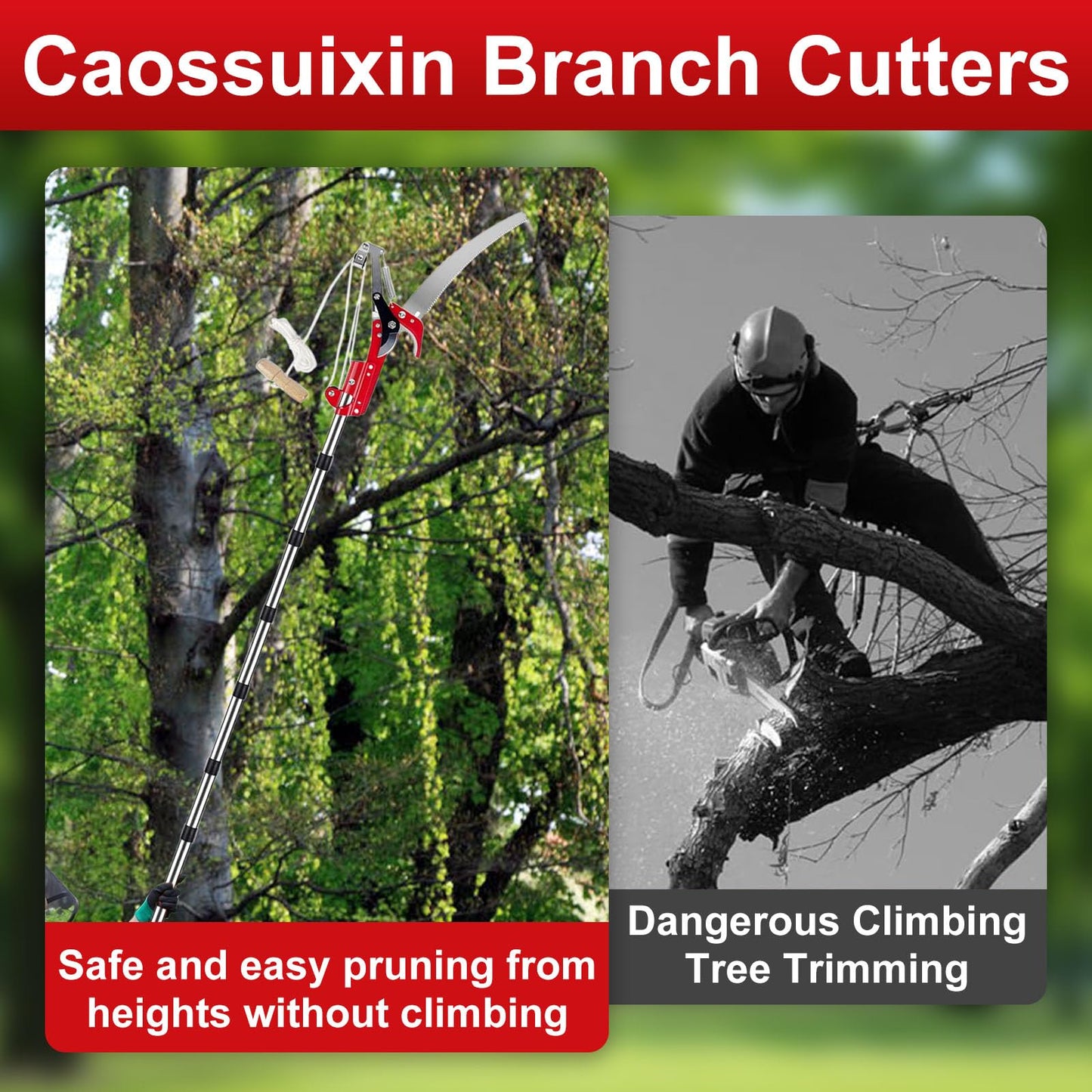 Caossuixin 2 in 1 Telescopic Tree Loppers Long Reach, 2.7ft-13ft Long Reach Tree Pruner with Extendable Handle, Branch Cutters Pole Saw loppers for Yard Garden Patios Trees Branches Cutting