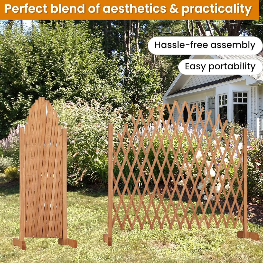 Expanding Freestanding Wooden Trellis Fence Solid Wooden Movable Fence Wooden Decorative Lattice Screen Trellis, 105x180cm, Brown