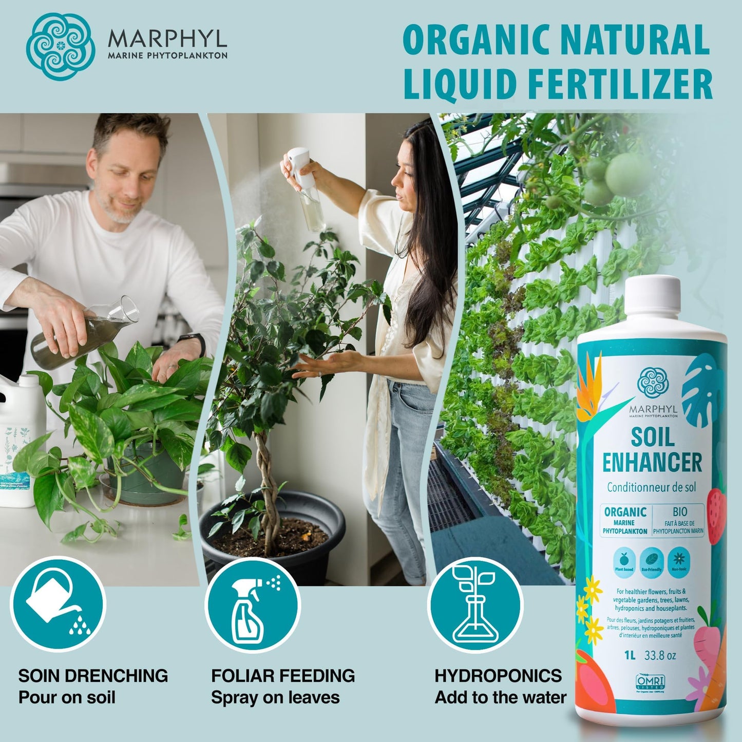 MARPHYL Organic Liquid Fertiliser - Indoor Plant Food - Nutrient rich Seaweed Liquid Fertilizer- All Purpose Liquid Fertiliser for indoor Plants, Flowers, Vegetables, Succulents, Bamboo, Hydroponics