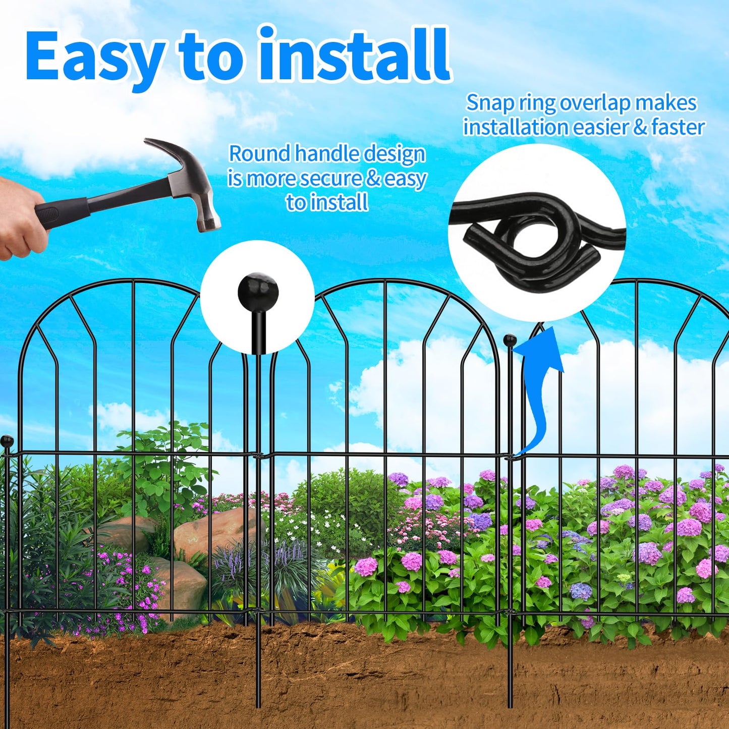 zycBernoi New Garden Fence Animal Barrier, 310 CM (L) x 44 CM (H) Arched Rustproof Metal Fence No Dig Border Fence, Ground Stake Animal Barrier Fence for Rabbit Dog, Outdoor Decor for Yard & Patio