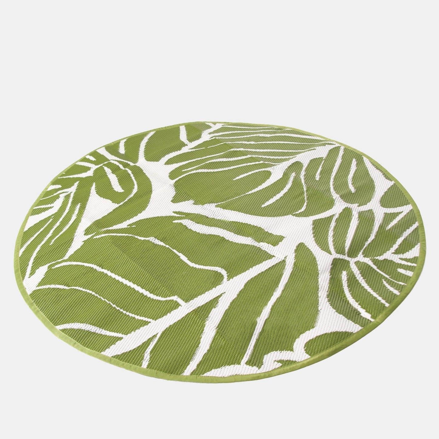 Dreamscene Outdoor Rugs for Garden Palm Tree Leaf, Green Round Outdoor Rug Garden Mats Water Resistant Foldable Easy Storage Summer Patio Decking Reversible, 170cm