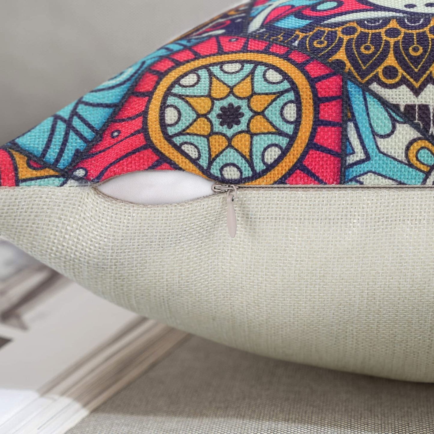 Velvhom Pack of 4 Outdoor Waterproof Cushion Covers 45 x 45cm Ethnic Pillow Case Mandala Floral Throw Pillow Cover Colourful Art Modern Hippy for Garden Patio Bench Sofa Outside Furniture