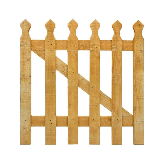 AAMEN 3x3ft Wooden Garden Gate, Picket Garden Wood Timber Gate, Round Top Picket Garden Gate, Decorative Garden Wicket Gate, Outdoor Wooden Stair Gate, Golden Brown Swing Gates-(90x4.5x87cm)