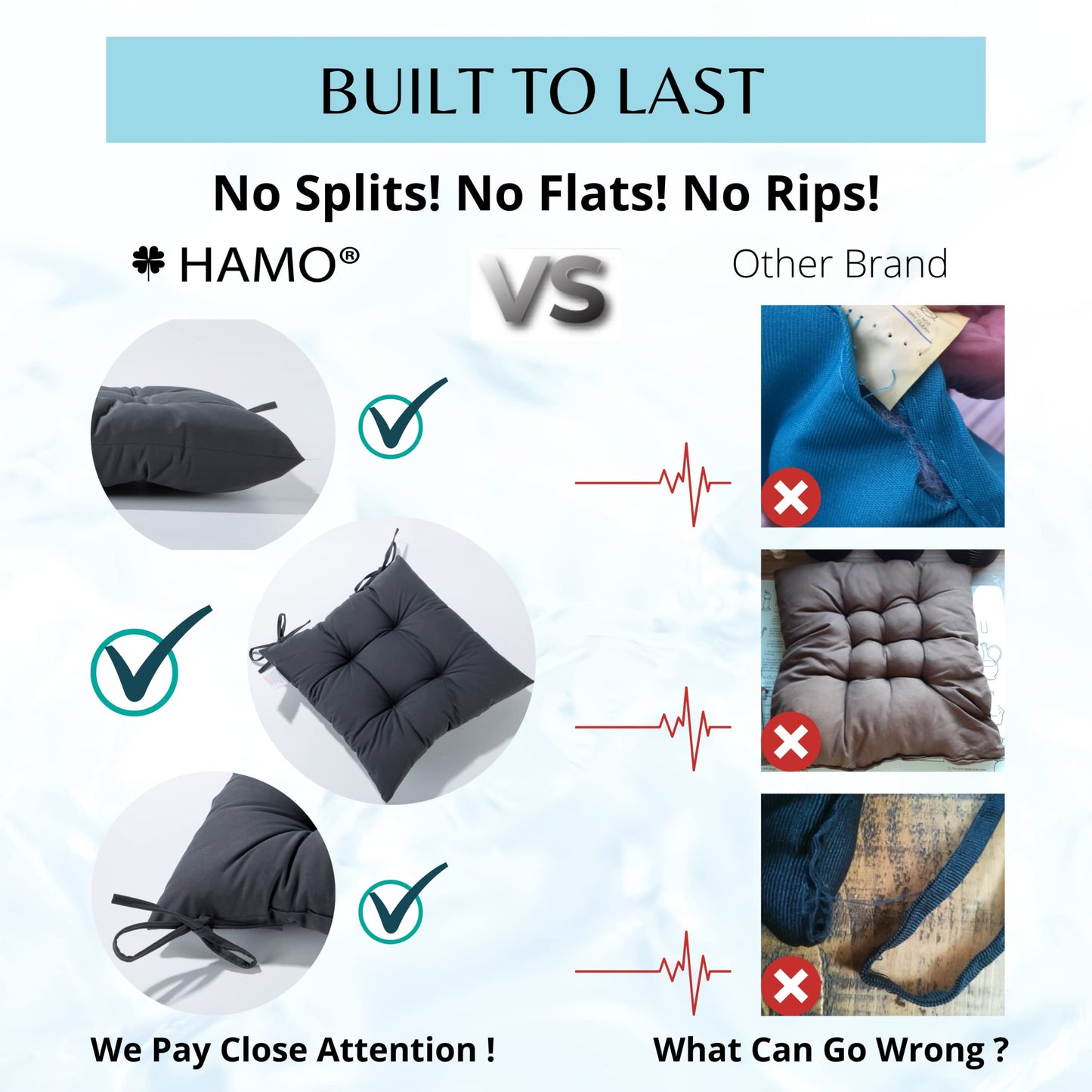 HAMO Garden Chair Cushions Outdoors Seat Pads, Set of 4, 40x40 cm, 16x16 inches (Graphite)