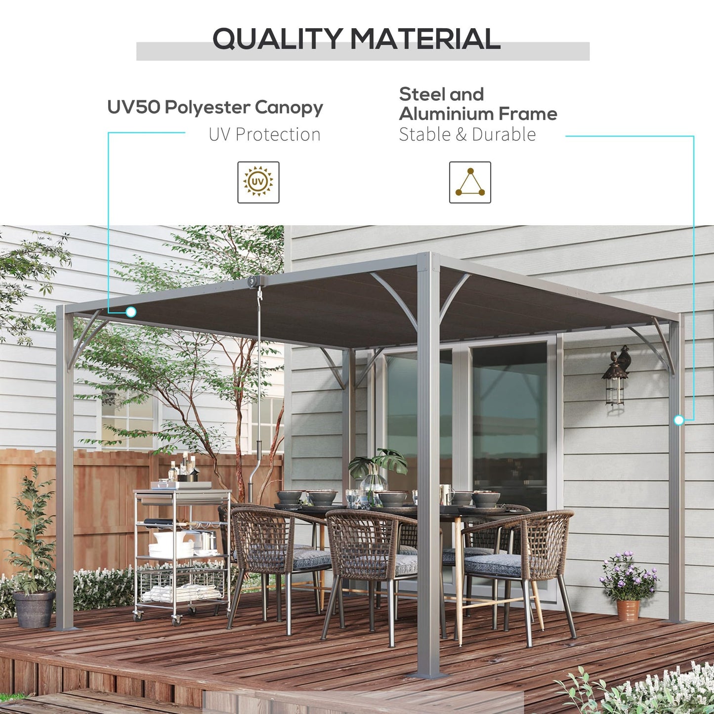 Outsunny 3 x 3(m) Outdoor Louvered Pergola with Adjustable Roof, AluminIum Patio Gazebo Canopy with Ground Stakes for Patio, Lawn, Garden, Grey