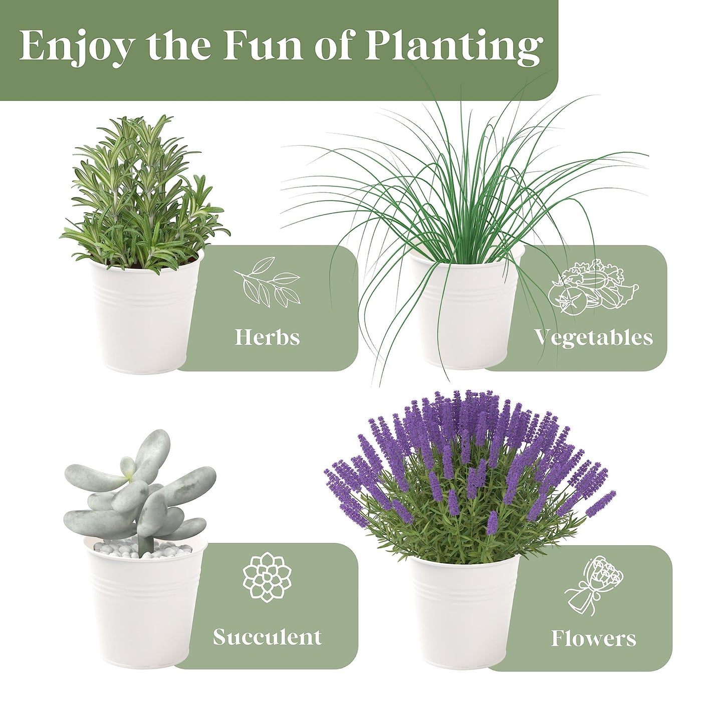 PERFNIQUE Farmhouse Herb Garden Kit, Indoor/Outdoor Herb Planter with Tray, Window Pots for Indoor/Outdoor Plants (Off White)